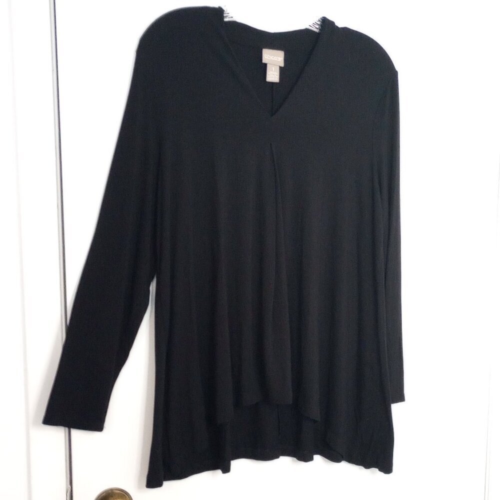 Chico's Black Flowy 3/4 Sleeve Tunic Top